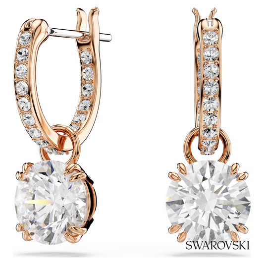 Stilla drop earrings, Round cut, White, 18K rose gold finish – item 5639975