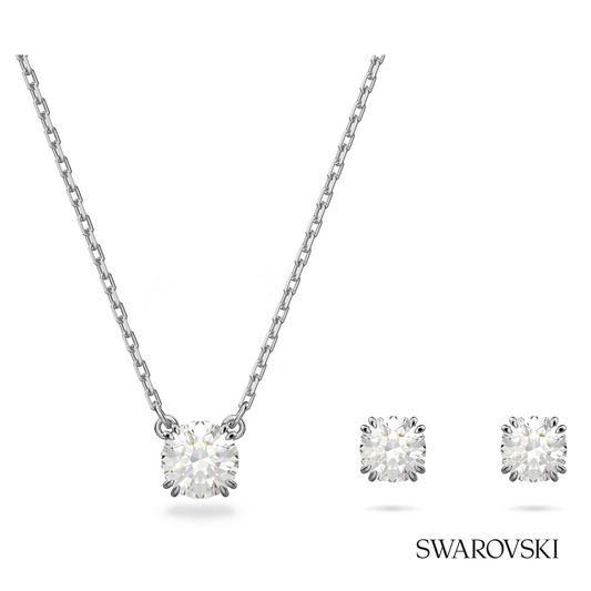 Stilla set, Round cut, White, Rhodium plated – item 5647663