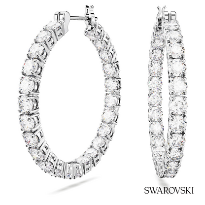 Swarovski Matrix hoop earrings, Round cut, White, Rhodium – item 5647715