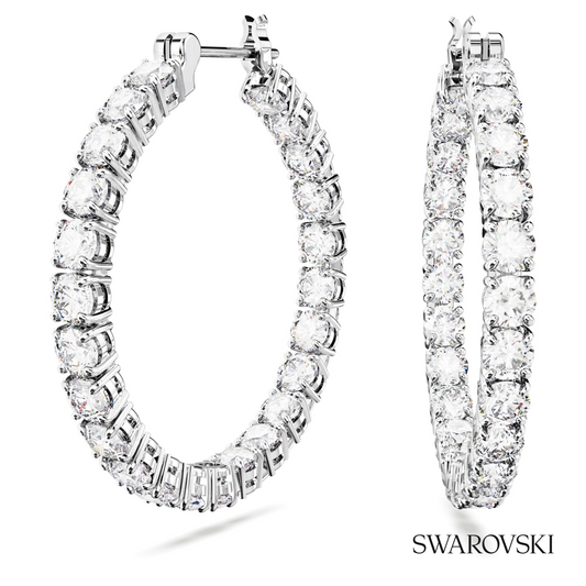 Swarovski Matrix hoop earrings, Round cut, White, Rhodium – item 5647715