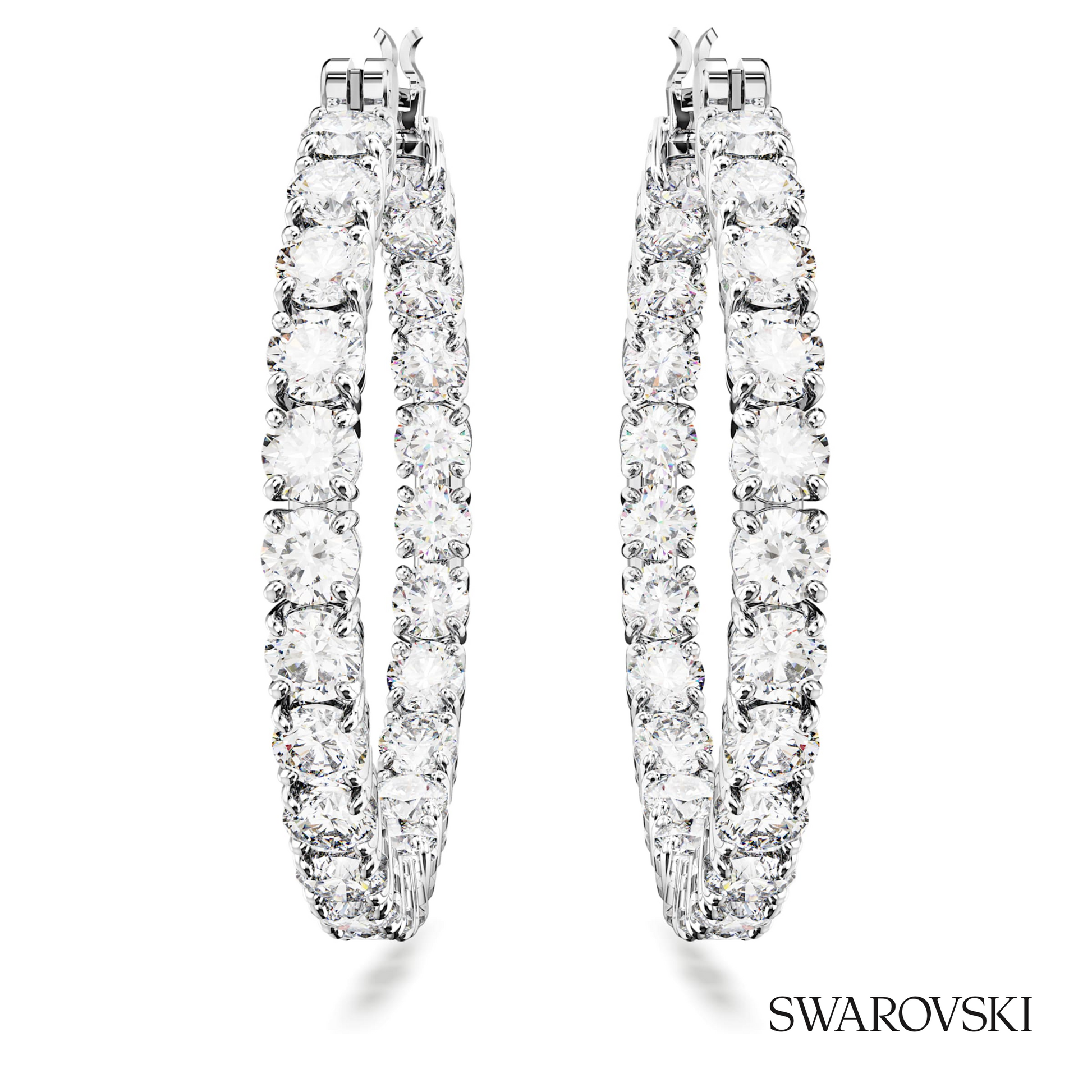 Swarovski Matrix hoop earrings, Round cut, White, Rhodium – item 5647715 image 2