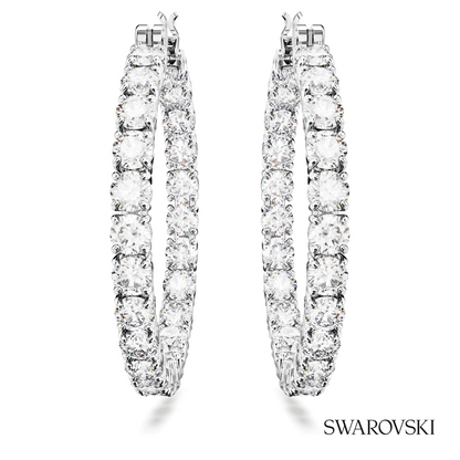 Swarovski Matrix hoop earrings, Round cut, White, Rhodium – item 5647715 image 2