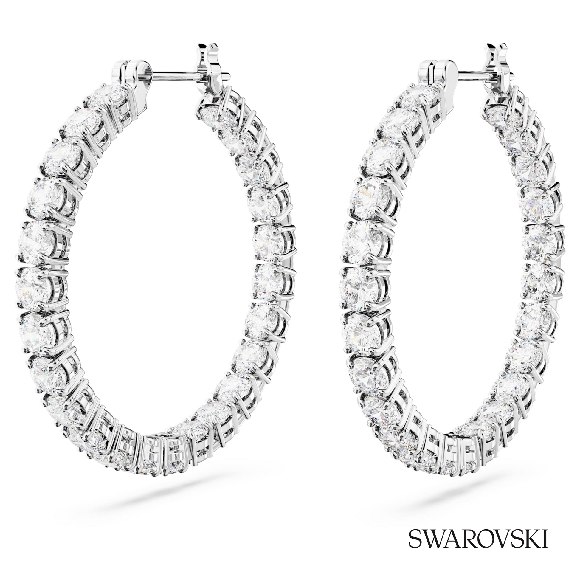 Swarovski Matrix hoop earrings, Round cut, White, Rhodium – item 5647715 image 3