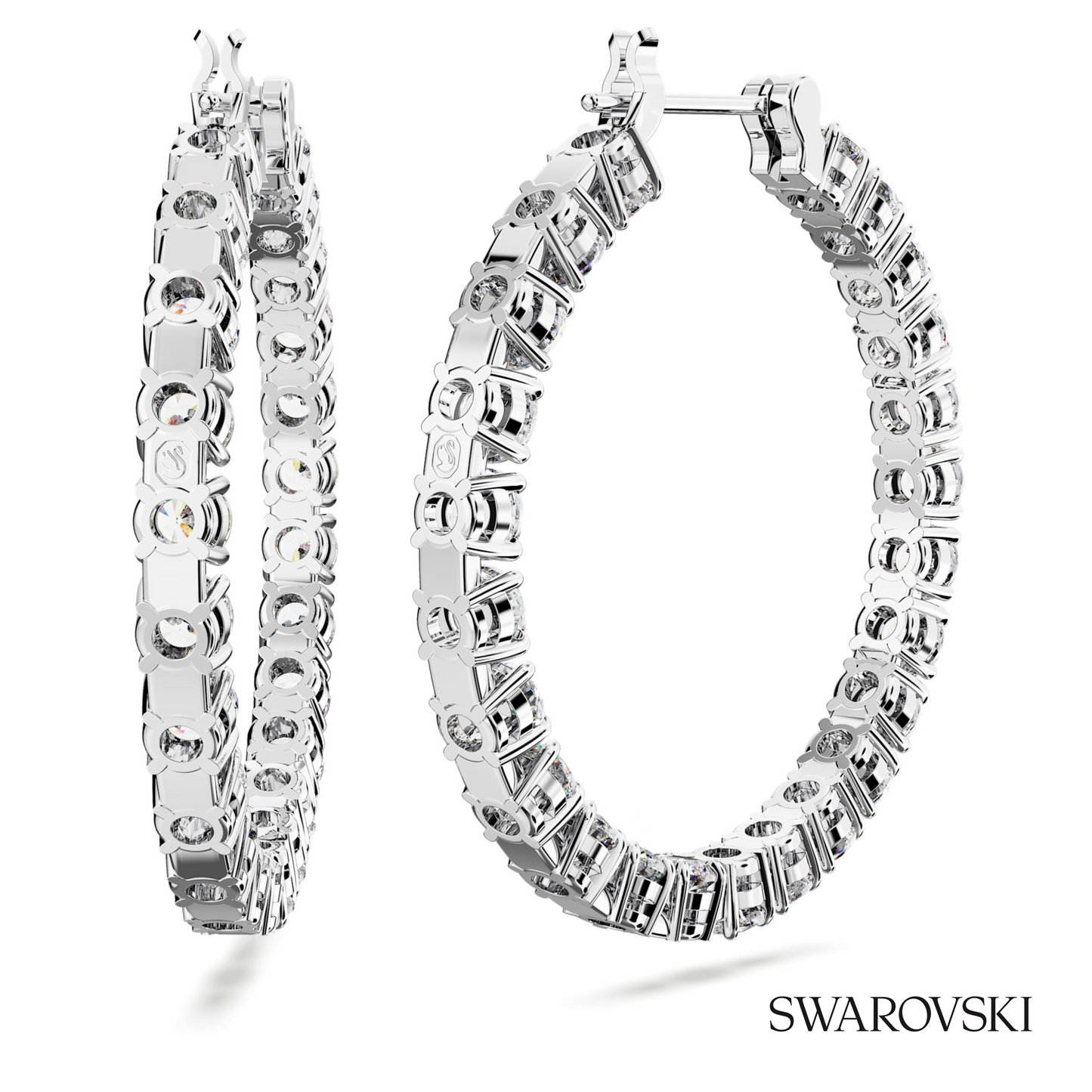 Swarovski Matrix hoop earrings, Round cut, White, Rhodium – item 5647715 image 4