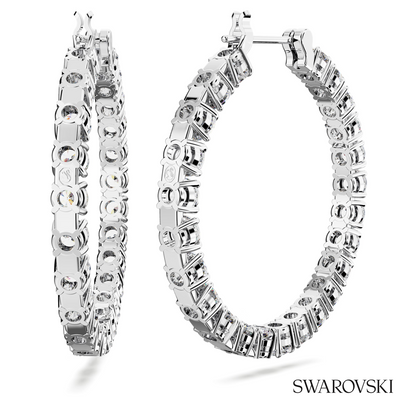 Swarovski Matrix hoop earrings, Round cut, White, Rhodium – item 5647715 image 4