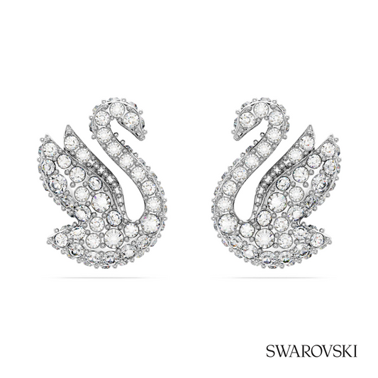 Swan stud earrings, Swan, White, Rhodium plated – item 5647873