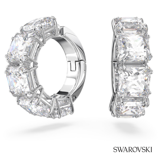 Matrix clip earrings, Square cut, White, Rhodium plated – item 5654557