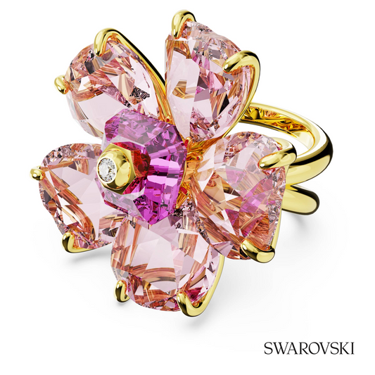 Idyllia cocktail ring, Flower, Pink, 18K gold finish – item 5657278