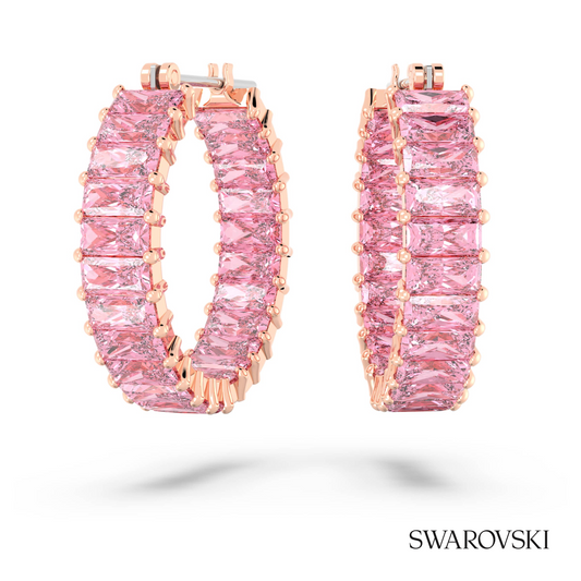 Matrix hoop earrings, Baguette cut, Pink, 18K rose gold finish – item 5657726