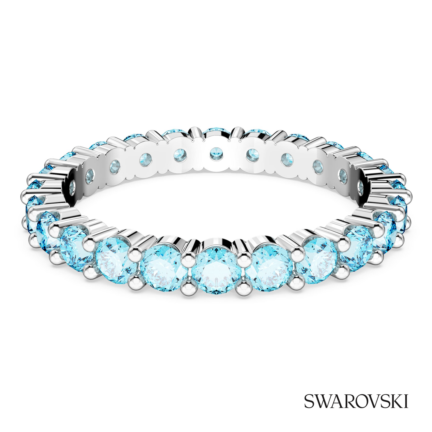 Swarovski Matrix ring, Round cut, Blue, Rhodium plated – item 5658668