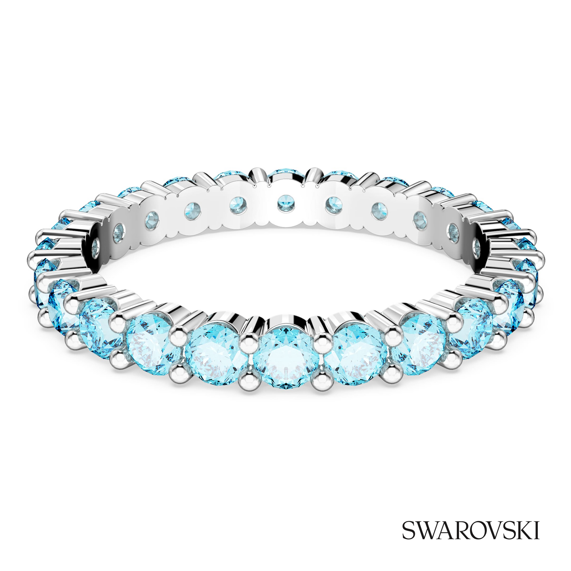 Swarovski Matrix ring, Round cut, Blue, Rhodium plated – item 5658668