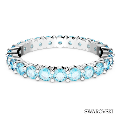 Swarovski Matrix ring, Round cut, Blue, Rhodium plated – item 5658668
