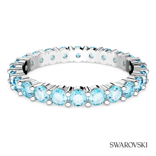 Swarovski Matrix ring, Round cut, Blue, Rhodium plated – item 5658668