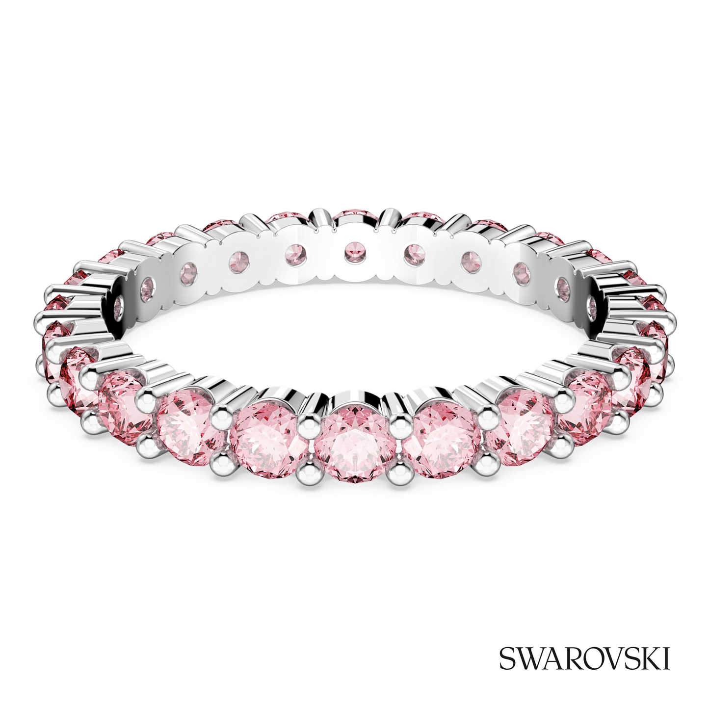 Swarovski Matrix ring, Round cut, Pink, Rhodium plated – item 5658852