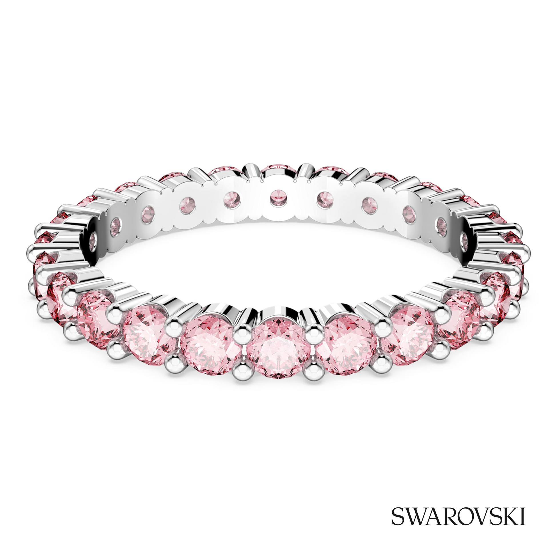 Swarovski Matrix ring, Round cut, Pink, Rhodium plated – item 5658852