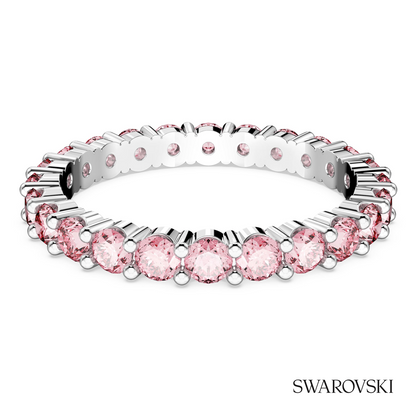 Swarovski Matrix ring, Round cut, Pink, Rhodium plated – item 5658852