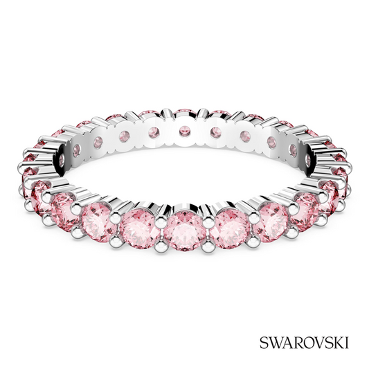 Swarovski Matrix ring, Round cut, Pink, Rhodium plated – item 5658852