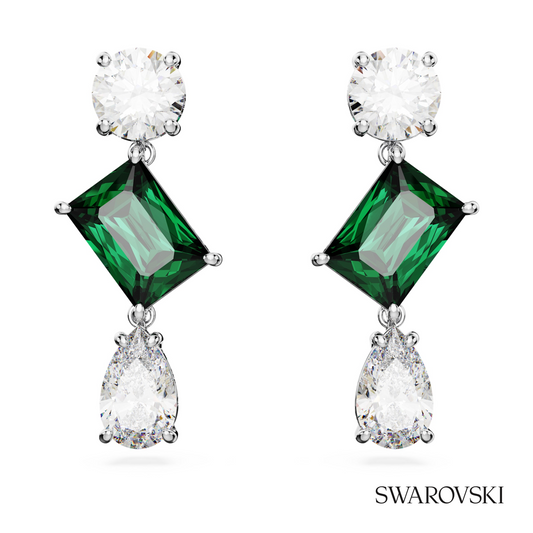 Mesmera drop earrings, Mixed cuts, Green, Rhodium plated – item 5665878