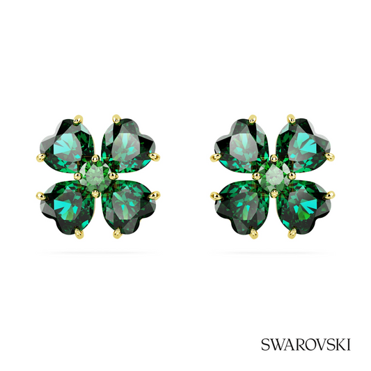 Idyllia stud earrings, Clover, Green, 18K gold finish – item 5666236