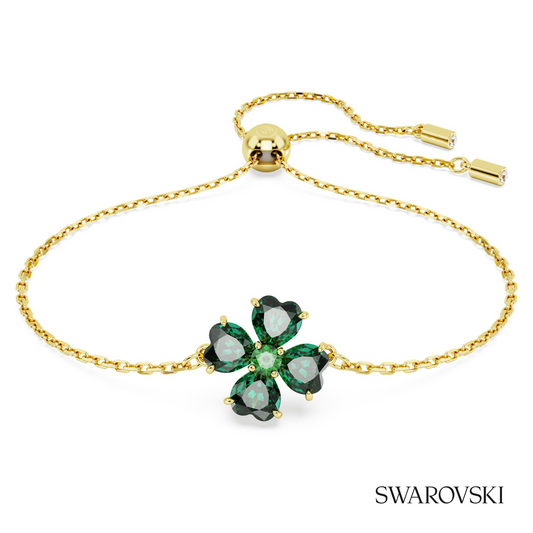 Idyllia bracelet, Mixed cuts, Clover, Green, 18K gold finish – item 5666585