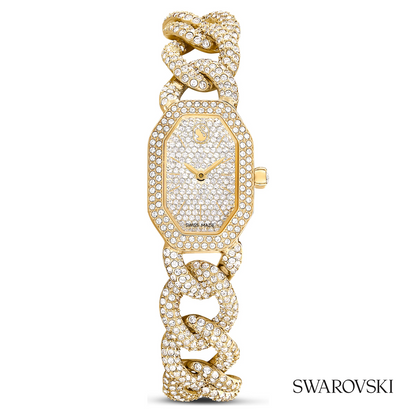 Dextera chain watch, Swiss Made, Crystal bracelet, Gold tone