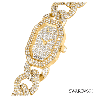 Dextera chain watch, Swiss Made, Crystal bracelet, Gold tone