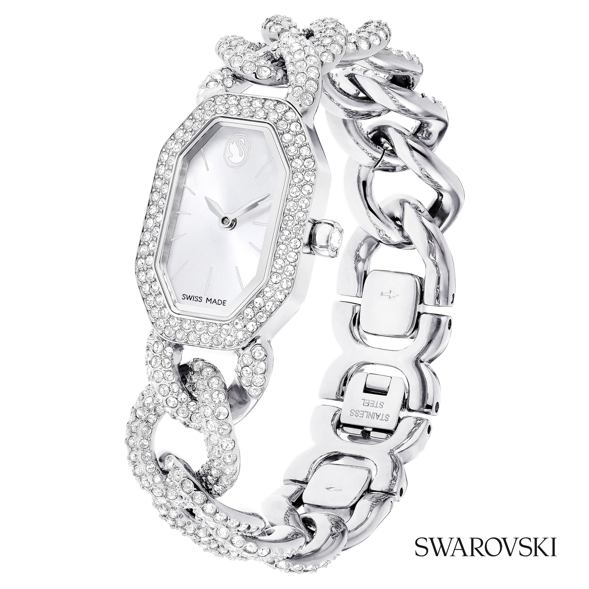 Dextera chain watch, Swiss Made, Crystal bracelet