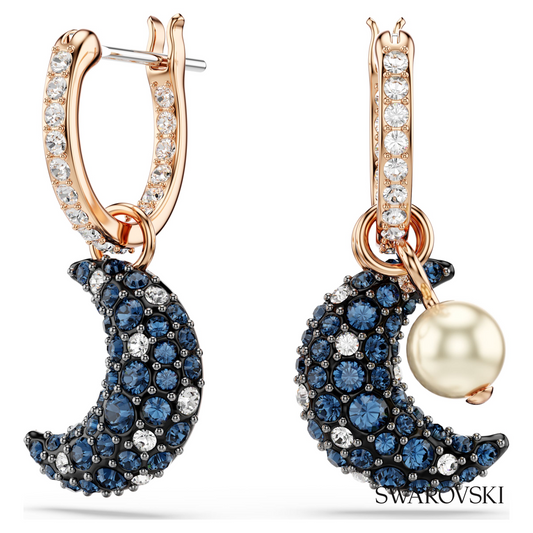 Sublima drop earrings, Crystal pearl, Asymmetrical design, Moon, Multicolored, 18K rose gold finish – item 5671569