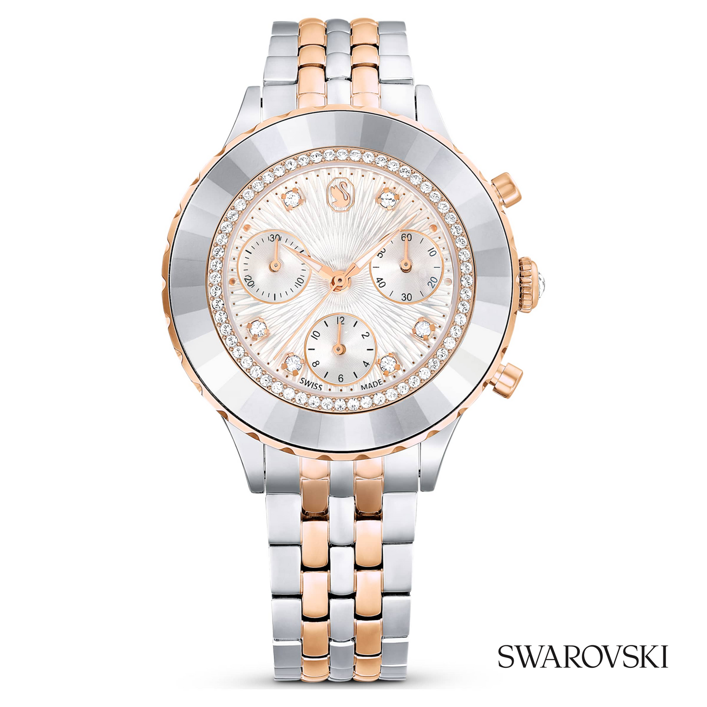 Octea chrono watch, Swiss Made, Metal bracelet, Rose gold tone, Mixed metal finish