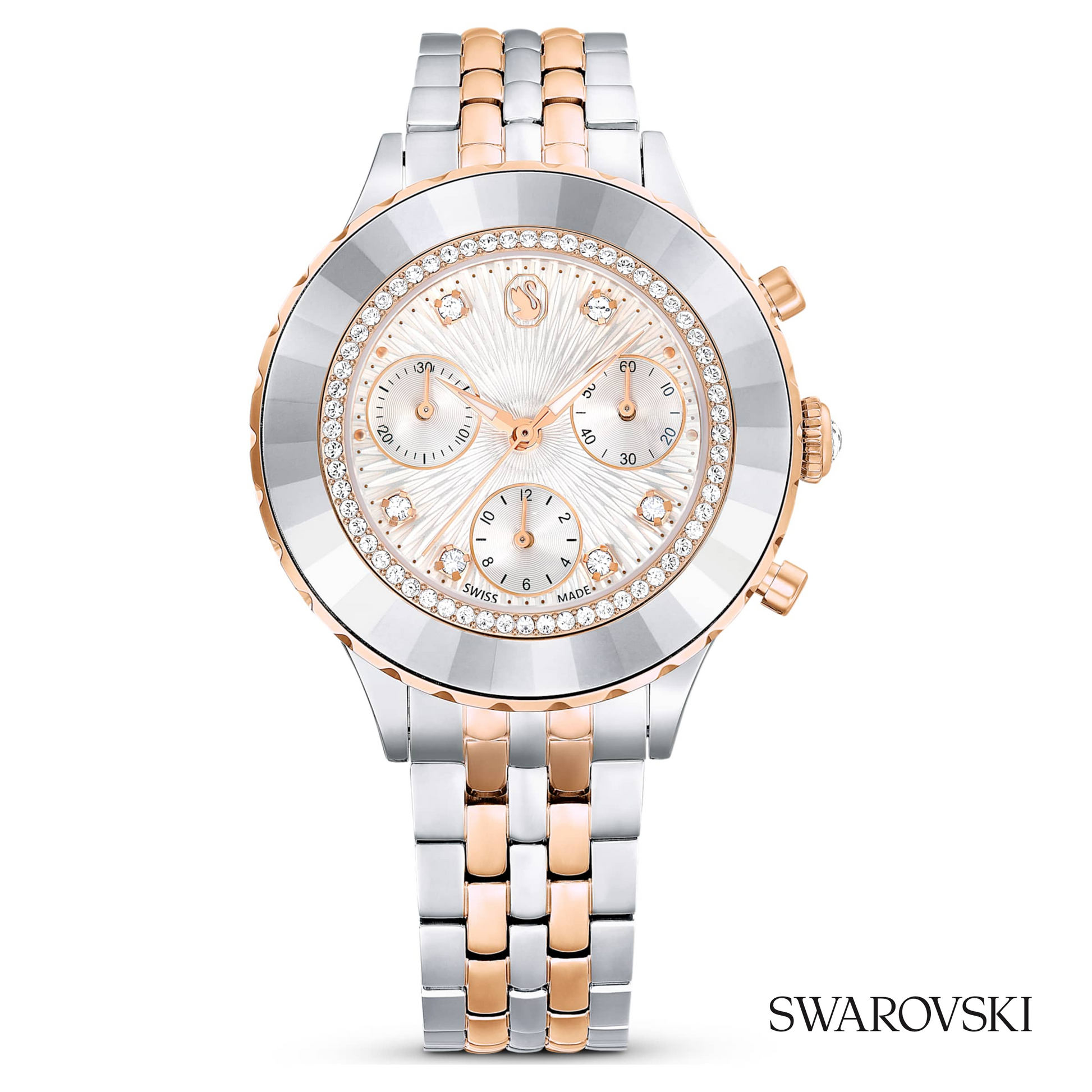Octea chrono watch, Swiss Made, Metal bracelet, Rose gold tone, Mixed metal finish