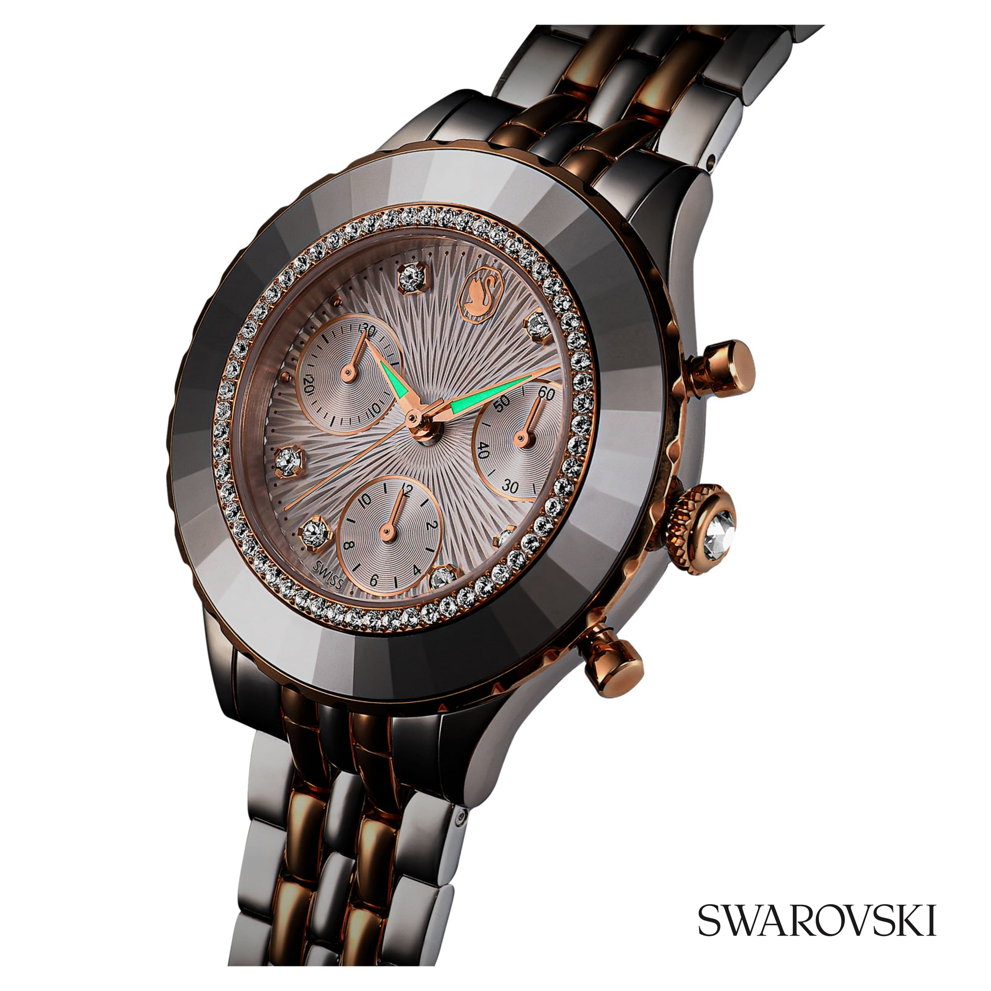 Octea chrono watch, Swiss Made, Metal bracelet, Rose gold tone, Mixed metal finish