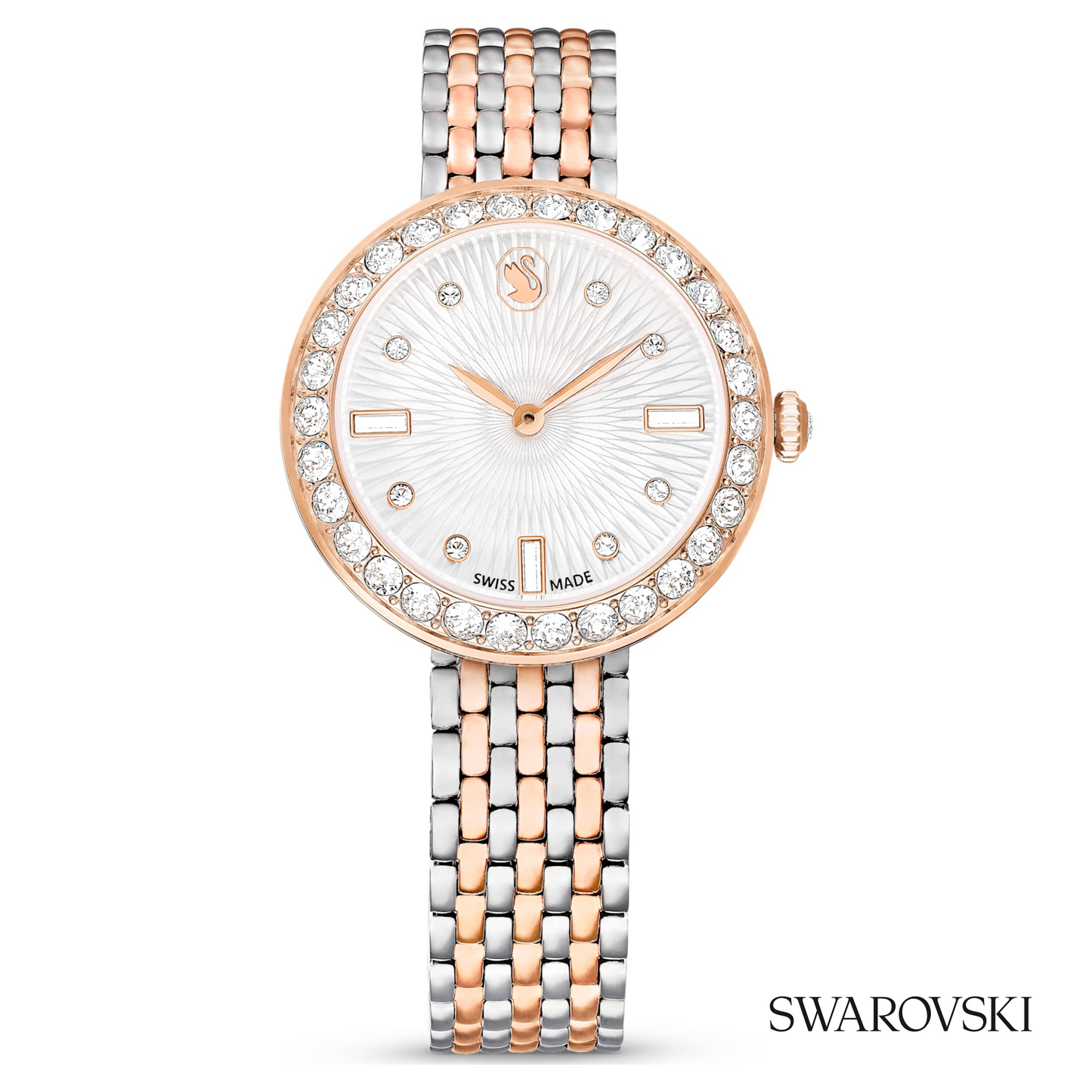 Matrix tennis 7-link watch, Swiss Made, Metal bracelet, Rose gold tone, Mixed metal finish