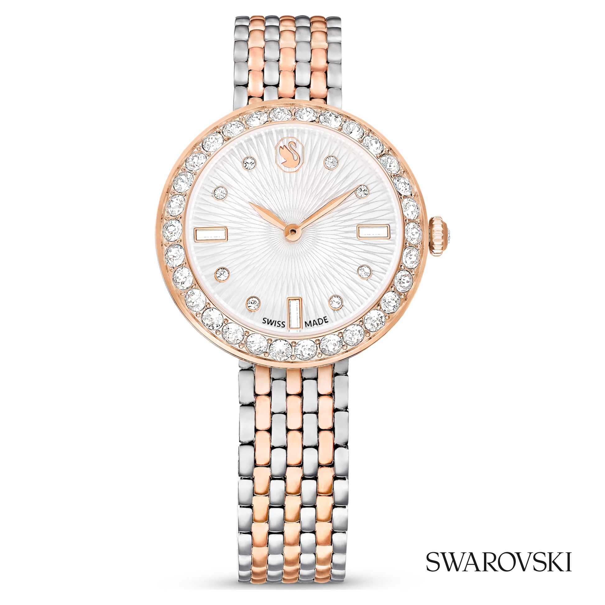 Matrix tennis 7-link watch, Swiss Made, Metal bracelet, Rose gold tone, Mixed metal finish