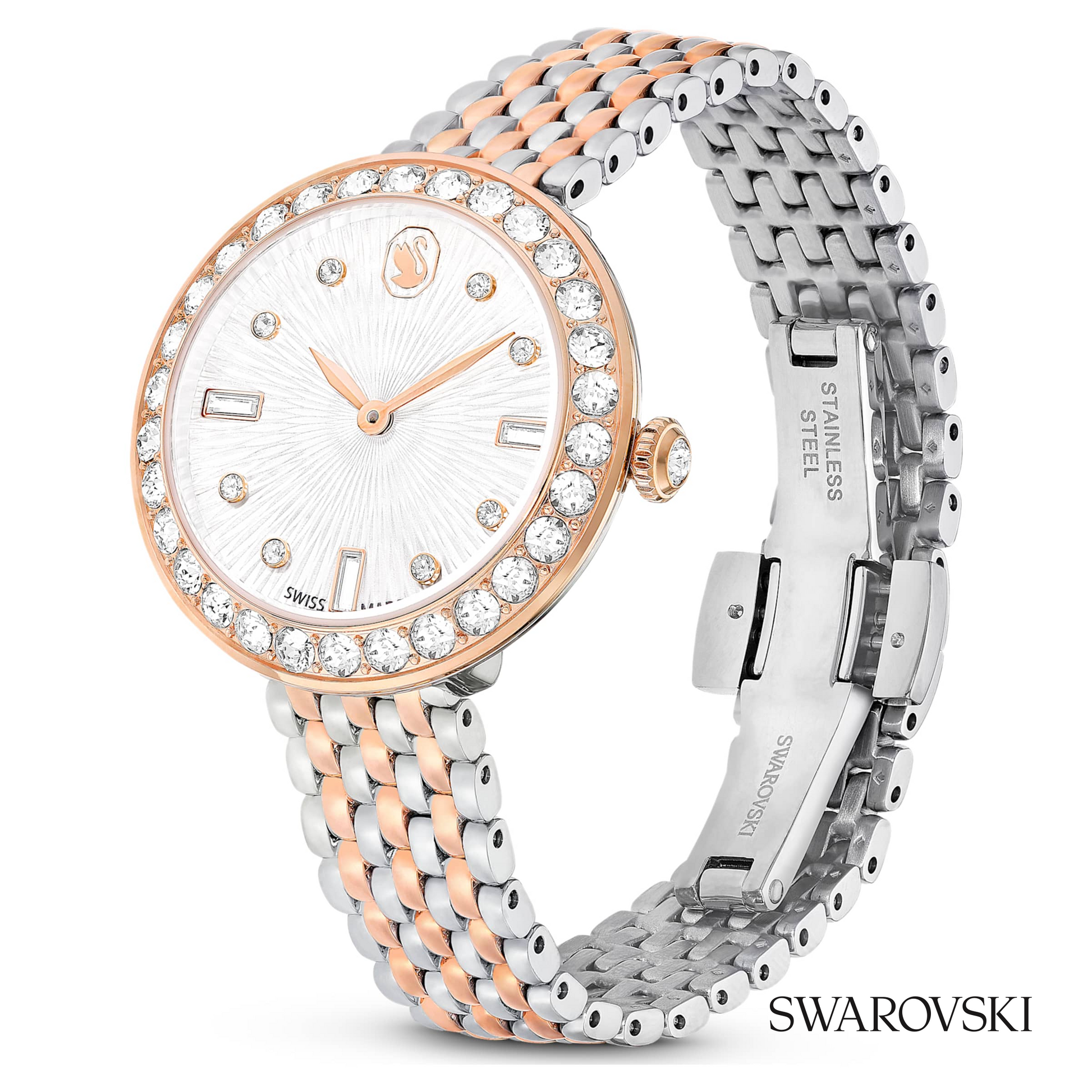 Matrix tennis 7-link watch, Swiss Made, Metal bracelet, Rose gold tone, Mixed metal finish