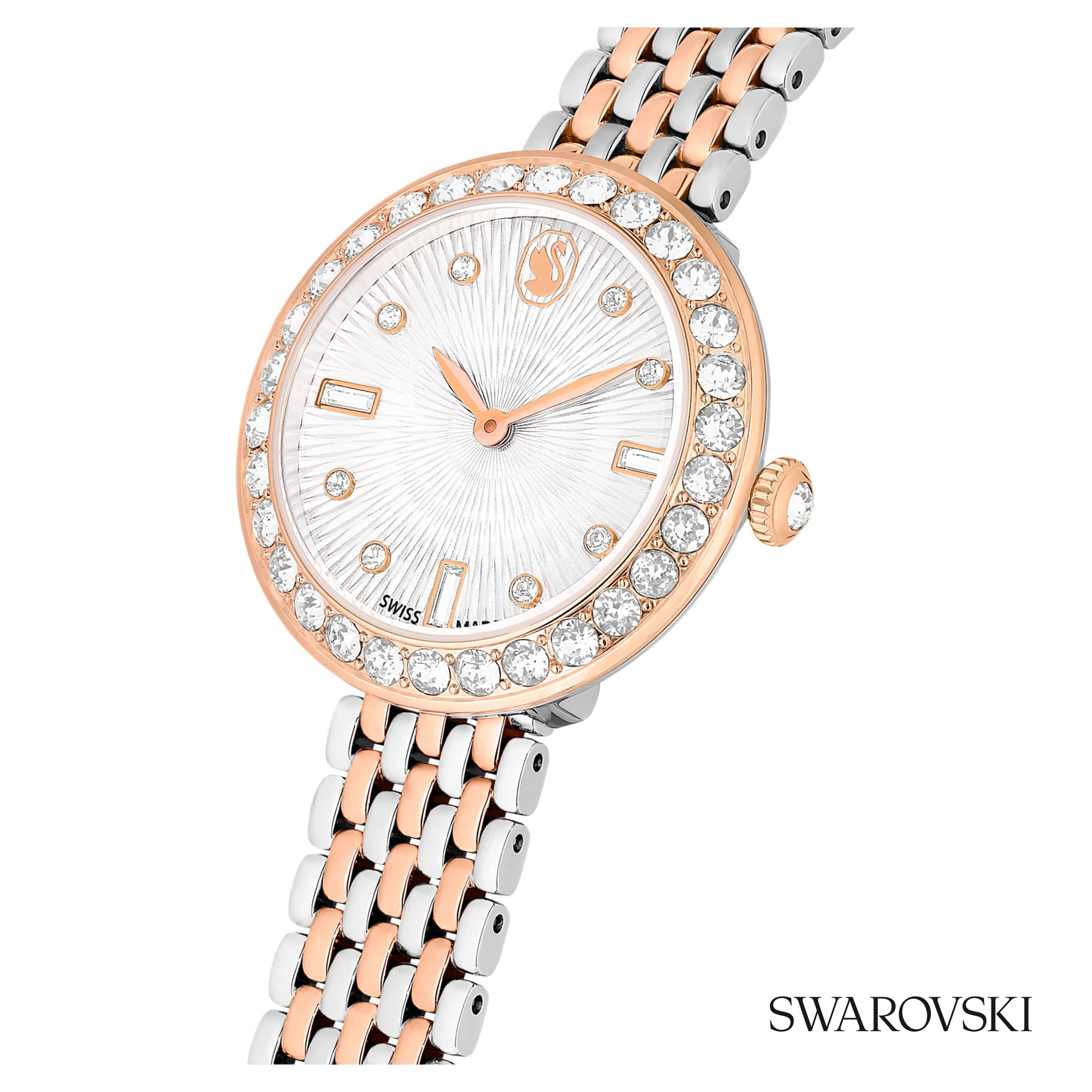 Matrix tennis 7-link watch, Swiss Made, Metal bracelet, Rose gold tone, Mixed metal finish