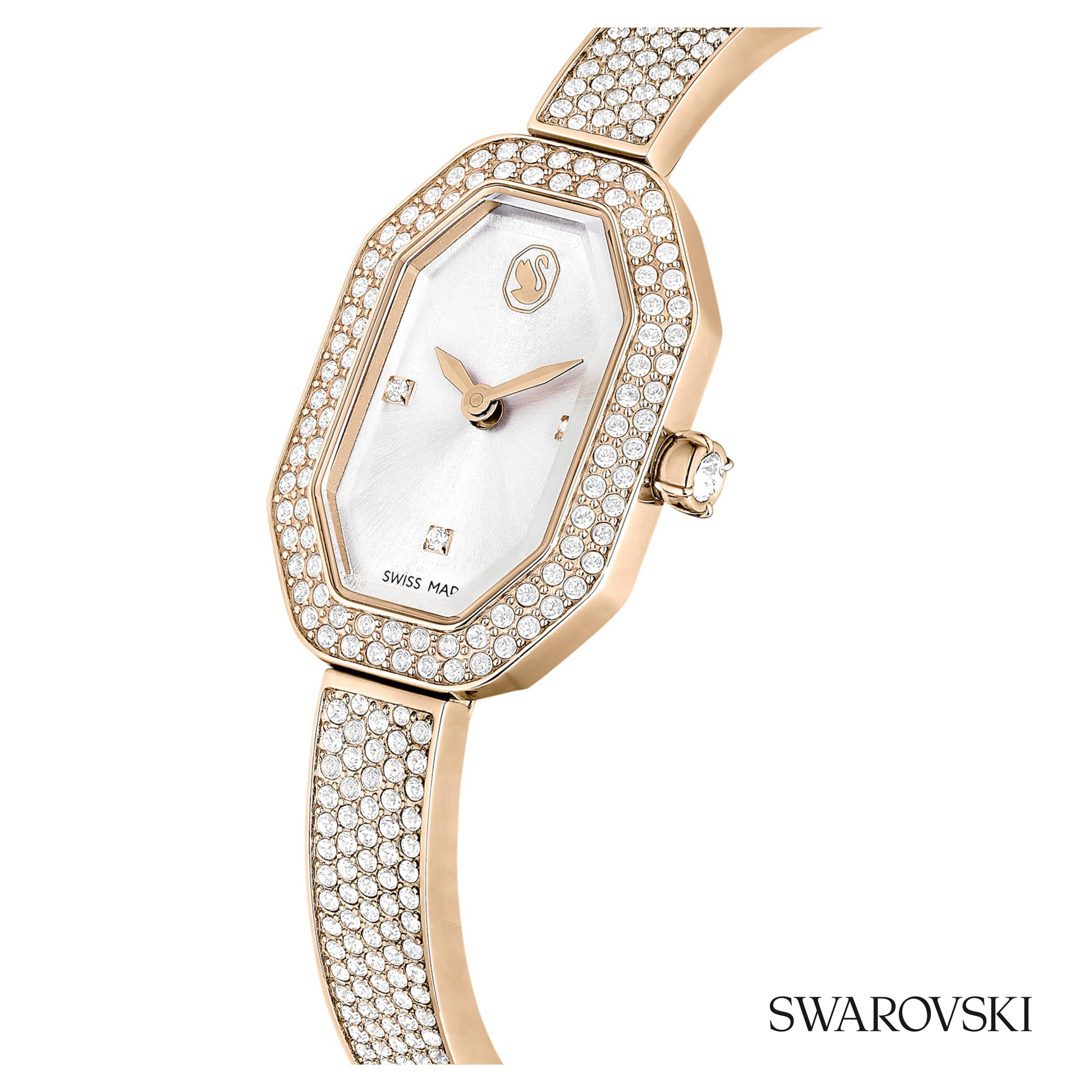 Dextera bangle watch, Swiss Made, Metal bracelet, Gold tone, Champagne gold-tone finish