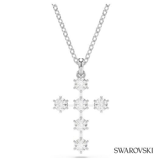 Insigne pendant, Round cut, Cross, White, Rhodium plated – item 5675576