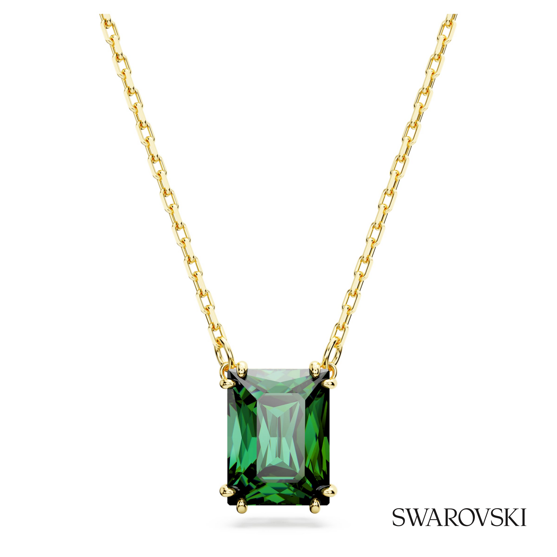 Swarovski Stilla pendant, Rectangular cut, Green, 18K gold – item 5677141