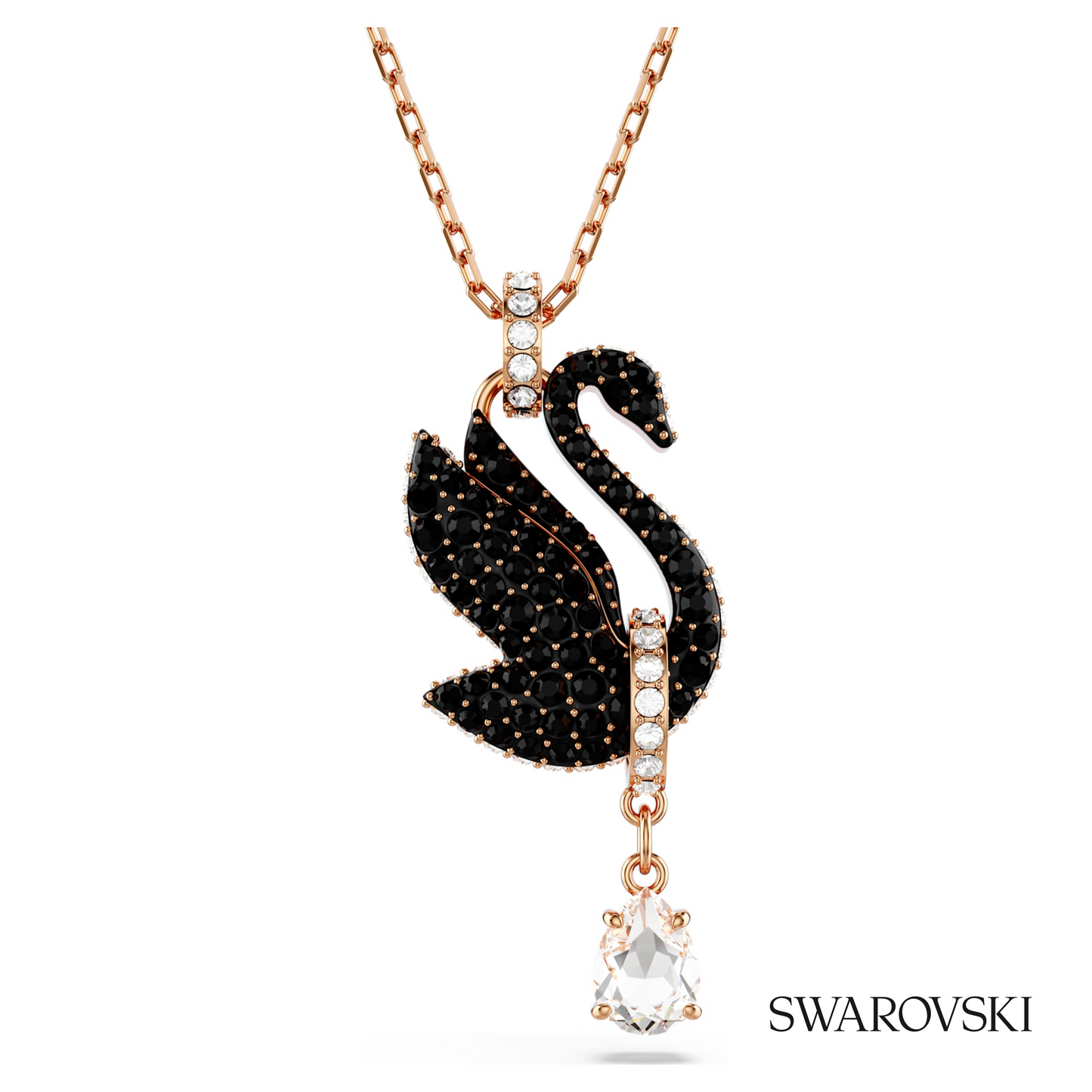 Swarovski Swan pendant, Swan, Black, 18K rose gold finish – item 5678045