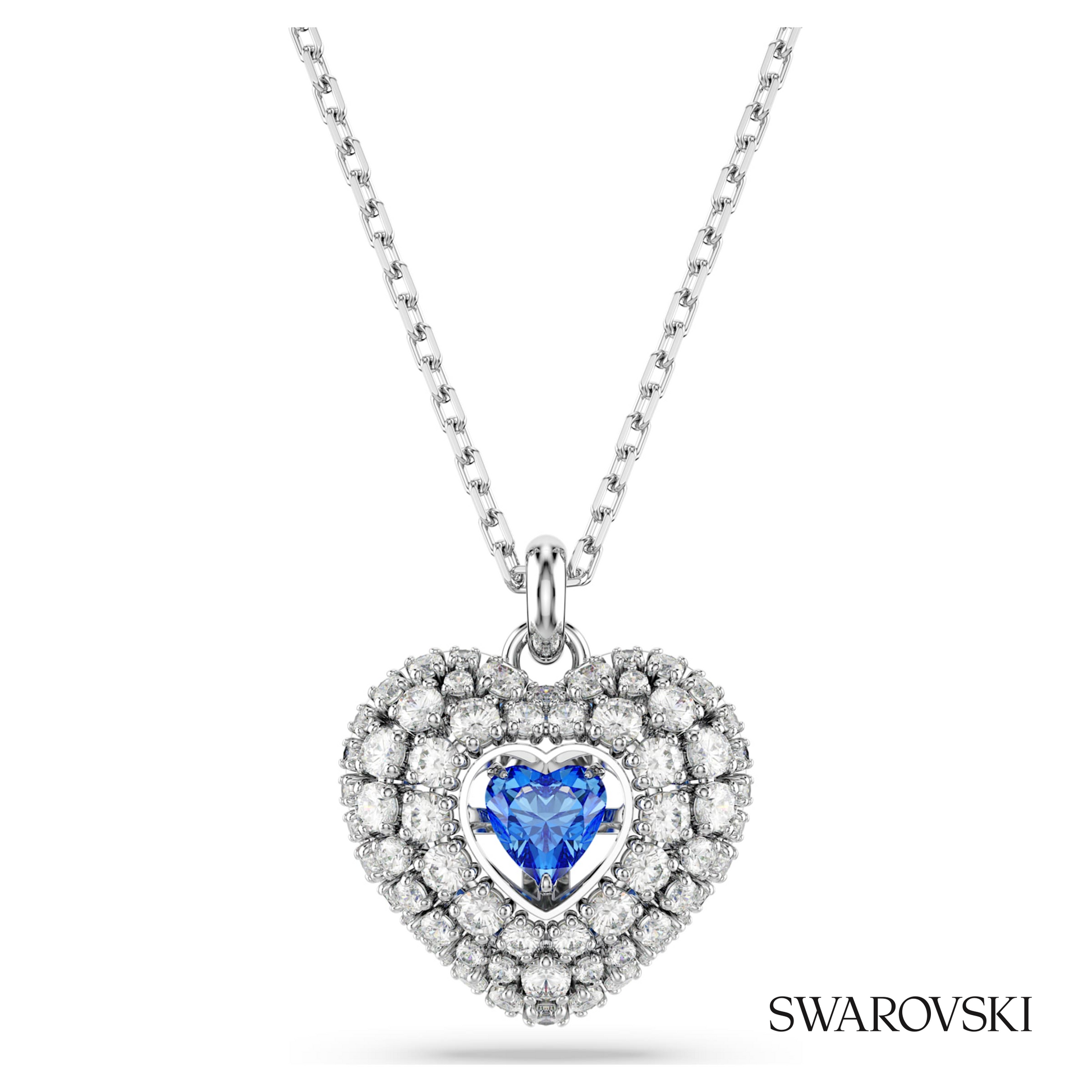 Swarovski Idyllia pendant, Heart, Blue, Rhodium plated – item 5680403