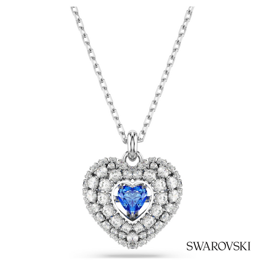 Swarovski Idyllia pendant, Heart, Blue, Rhodium plated – item 5680403