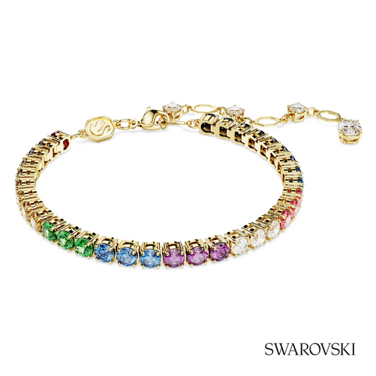 Matrix Tennis bracelet, Round cut, Multicolored, 18K gold finish – item 5685691