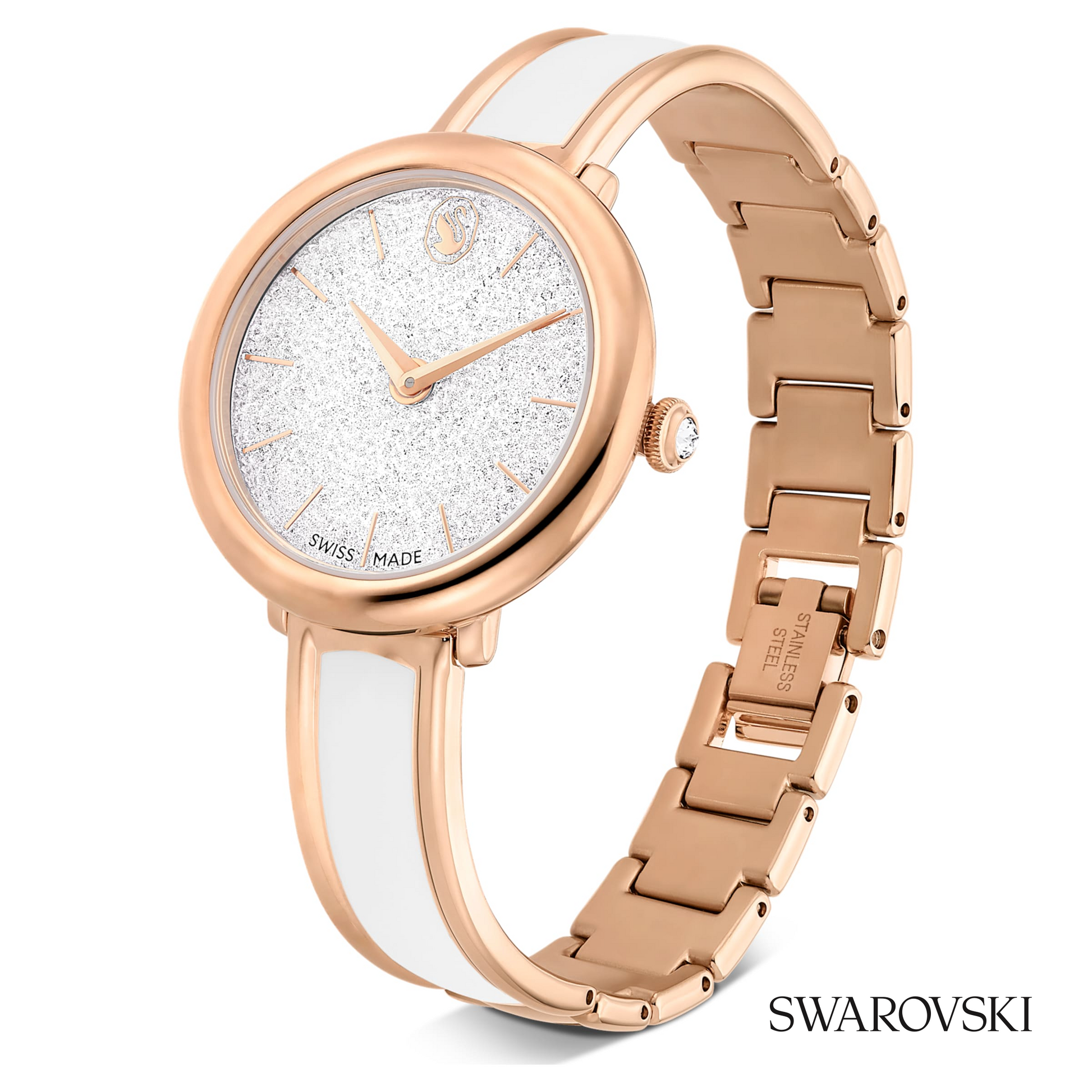 Crystalline bangle watch, Swiss Made, Metal bracelet