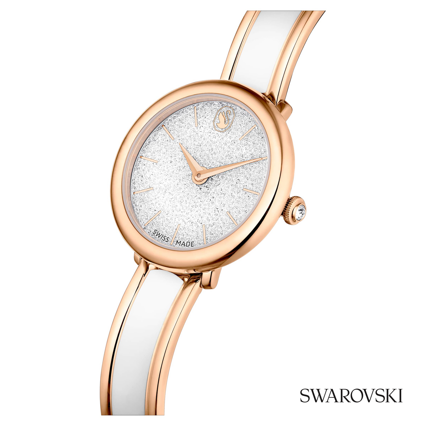 Crystalline bangle watch, Swiss Made, Metal bracelet
