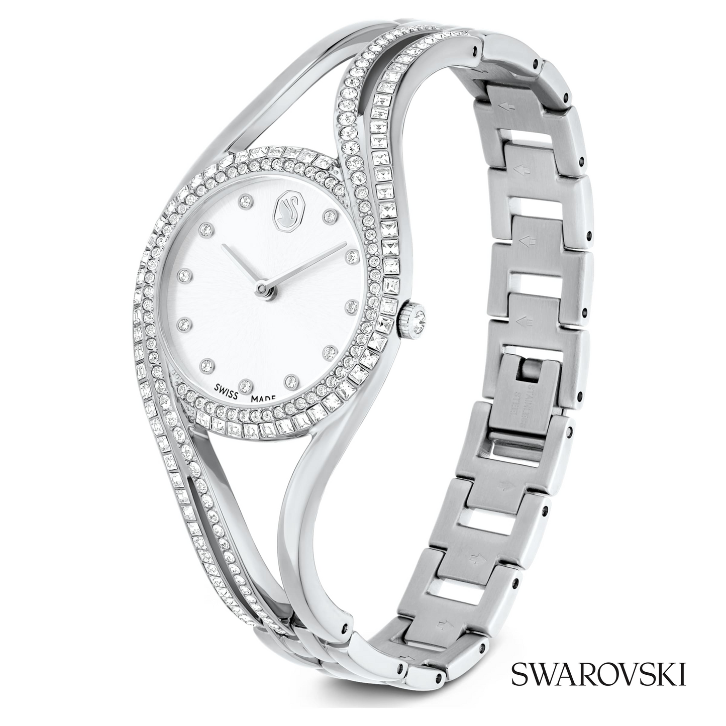 Hyperbola bangle watch, Swiss Made, Metal bracelet