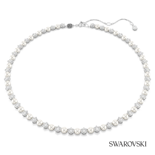 Matrix Tennis necklace, Crystal pearl, Round cut, White, Rhodium plated – item 5689623