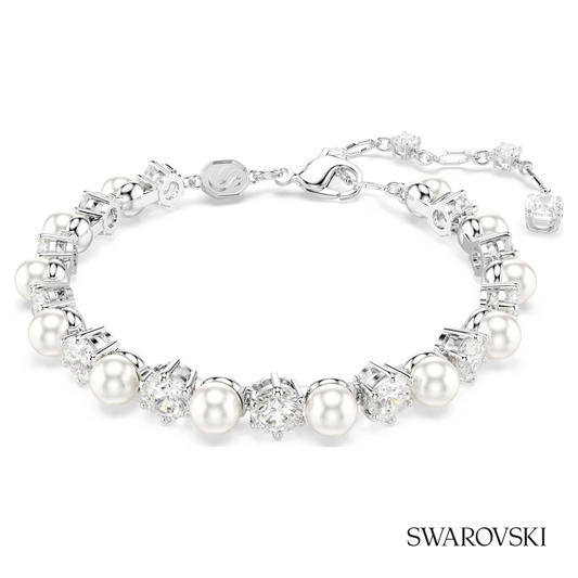 Matrix Tennis bracelet, Crystal pearl, Round cut, White, Rhodium plated – item 5689625