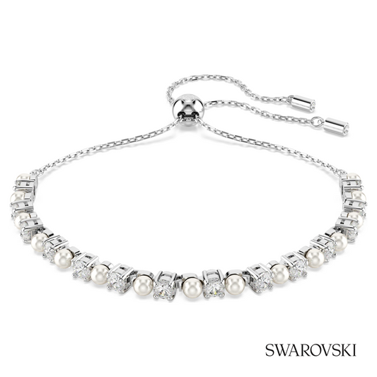 Matrix bracelet, Crystal pearl, Round cut, White, Rhodium plated – item 5689633