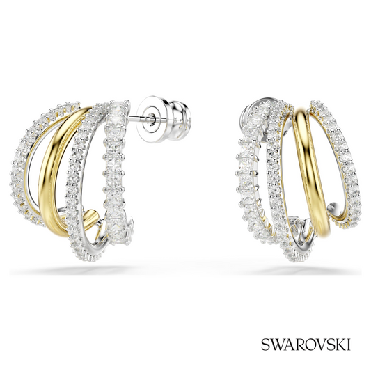 Hyperbola hoop earrings, Mixed cuts, Mini, White, Mixed metal finish – item 5689718
