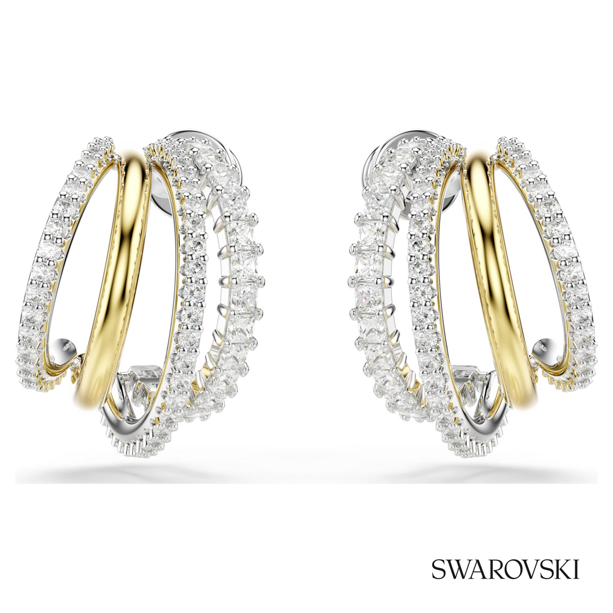 Hyperbola hoop earrings, Mixed cuts, Mini, White, Mixed metal finish – item 5689718 – view 2